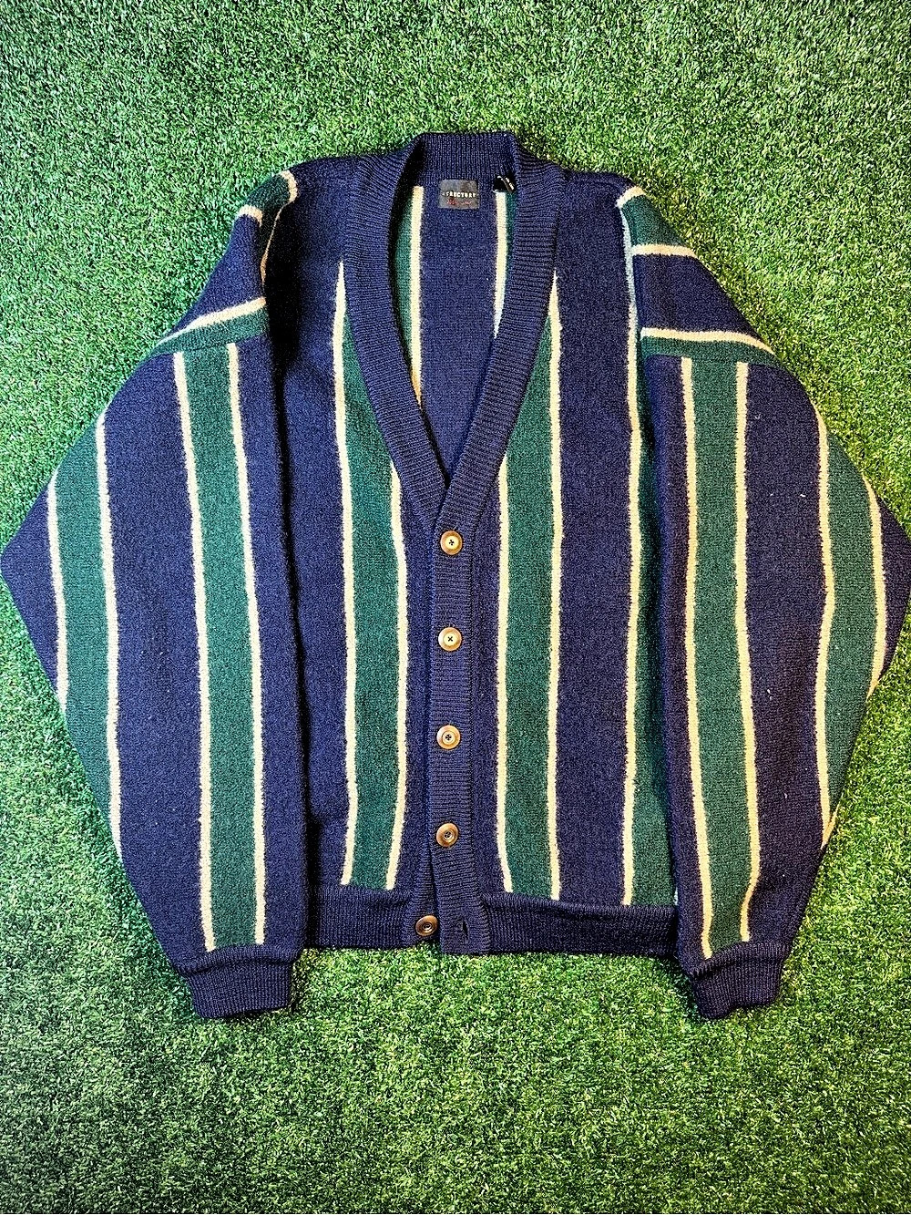 STRUCTURE Men'Small Striped Cardigan Blue & Green Size Small